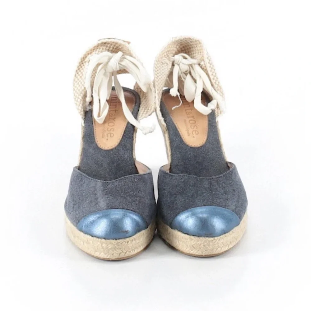 Mint and Rose Lolita Espadrille Wedge Metallic Goat Leather & Canvas EU37(US6.5)